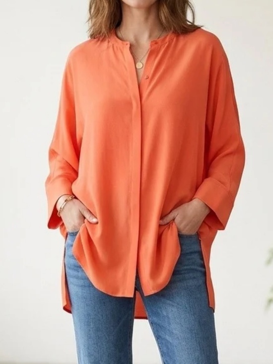 Eileen Fisher Tops - Eileen Fisher Coral Orange, 100% Silk Blouse, Size Large